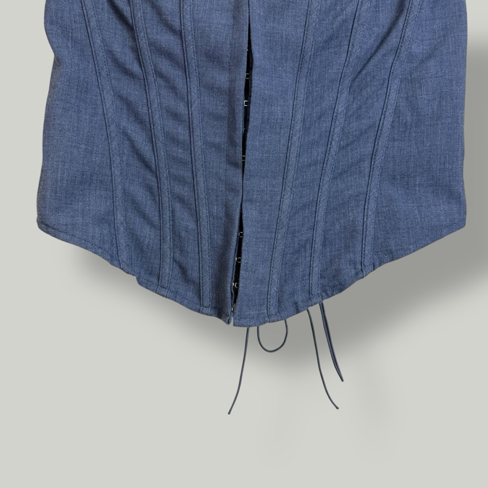 PRETTYLITTLETHING Corset Women Size 12 Large Blue Denim Lace Up Back Woven Shape - Picture 5 of 12